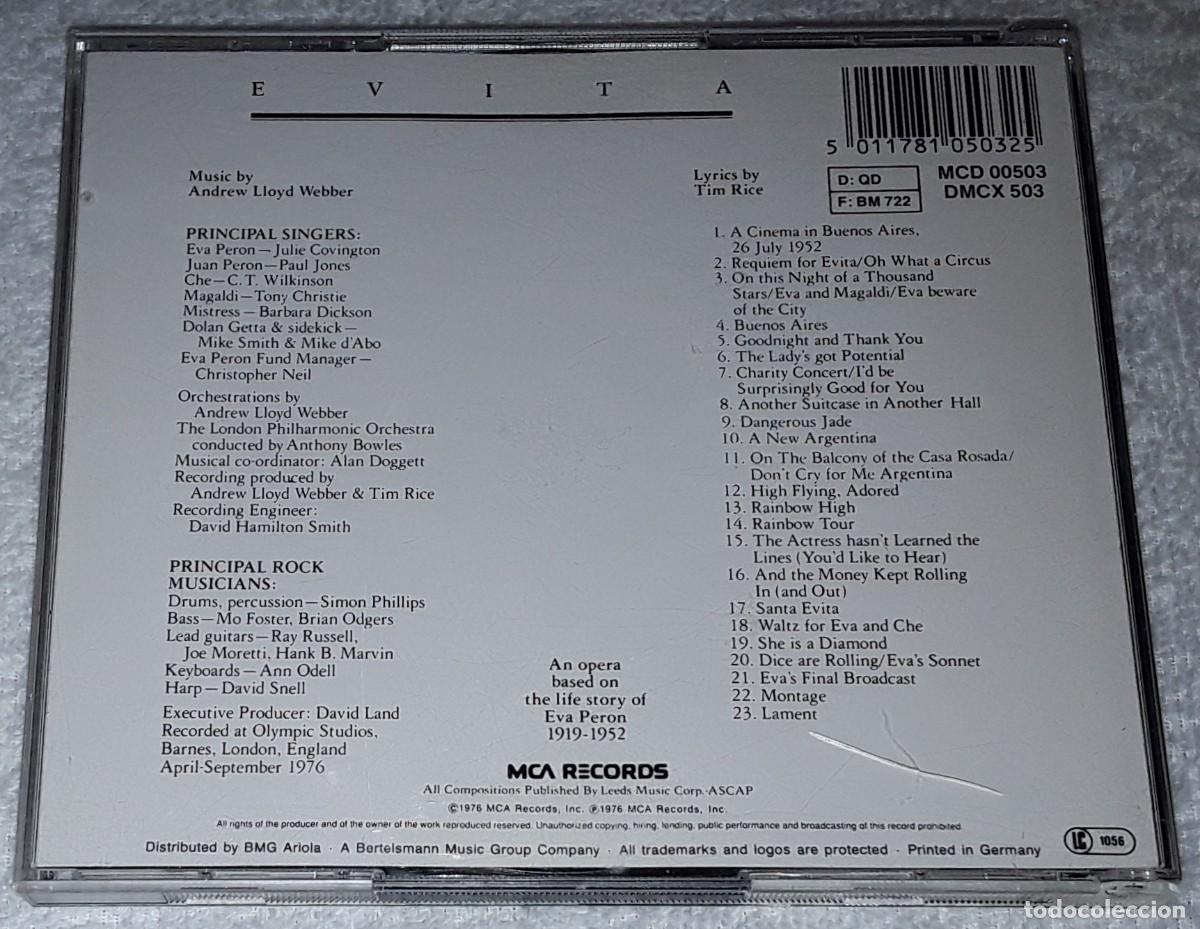 CDs de m&uacute;sica: 2 CD - TIM RICE - ANDREW LLOYD WEBBER - EVITA - Foto 2