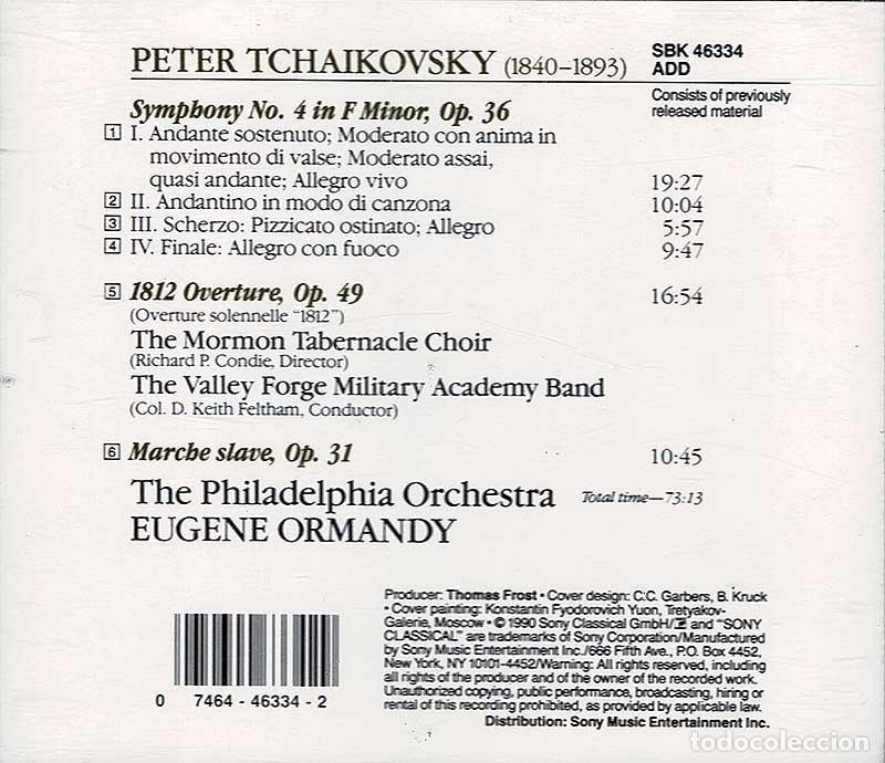 CDs de m&uacute;sica: Tchaikovsky, Ormandi - Symphony N&ordm;4. 1812 Overture. Marche Slave. CD - Foto 2