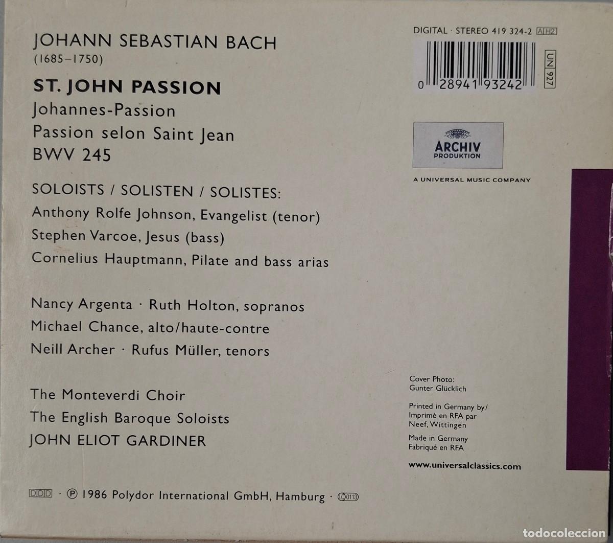 CDs de m&uacute;sica: BACH - ST. JOHN PASSION - JOHN ELIOT GARDINER - CD - Foto 2