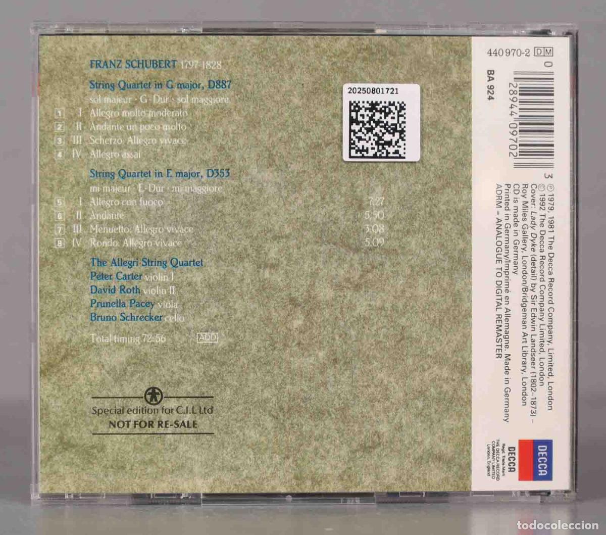 CDs de m&uacute;sica: CD. Franz Schubert : Schubert: String Quartets D887 and D353 - Foto 2