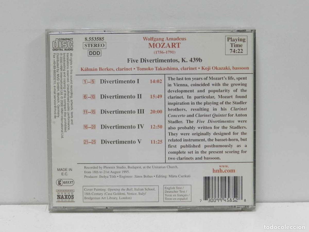 CDs de m&uacute;sica: DISCO CD. Mozart &ndash; Five Divertimentos, K. 439b. COMPACT DISC. - Foto 2