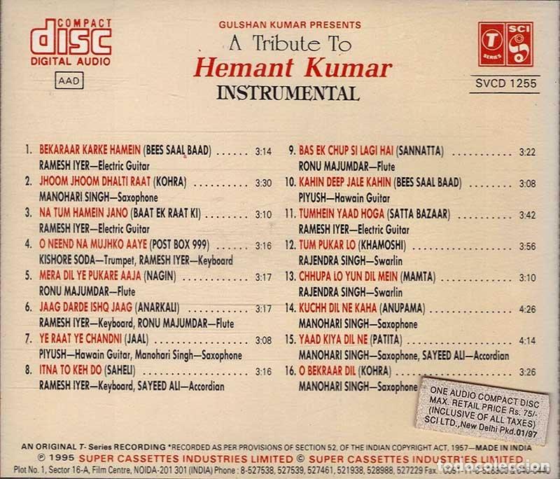 CDs de m&uacute;sica: A Tribute To Hemant Kumar (Instrumental). CD - Foto 2