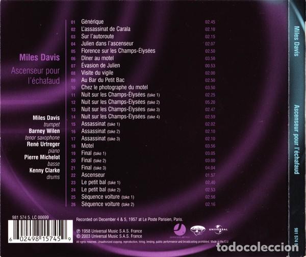 CDs de m&uacute;sica: MILES DAVIS &lrm;&ndash; ASCENSEUR POUR L&Eacute;CHAFAUD CD DIGIPACK 2003 JAZZ - Foto 2