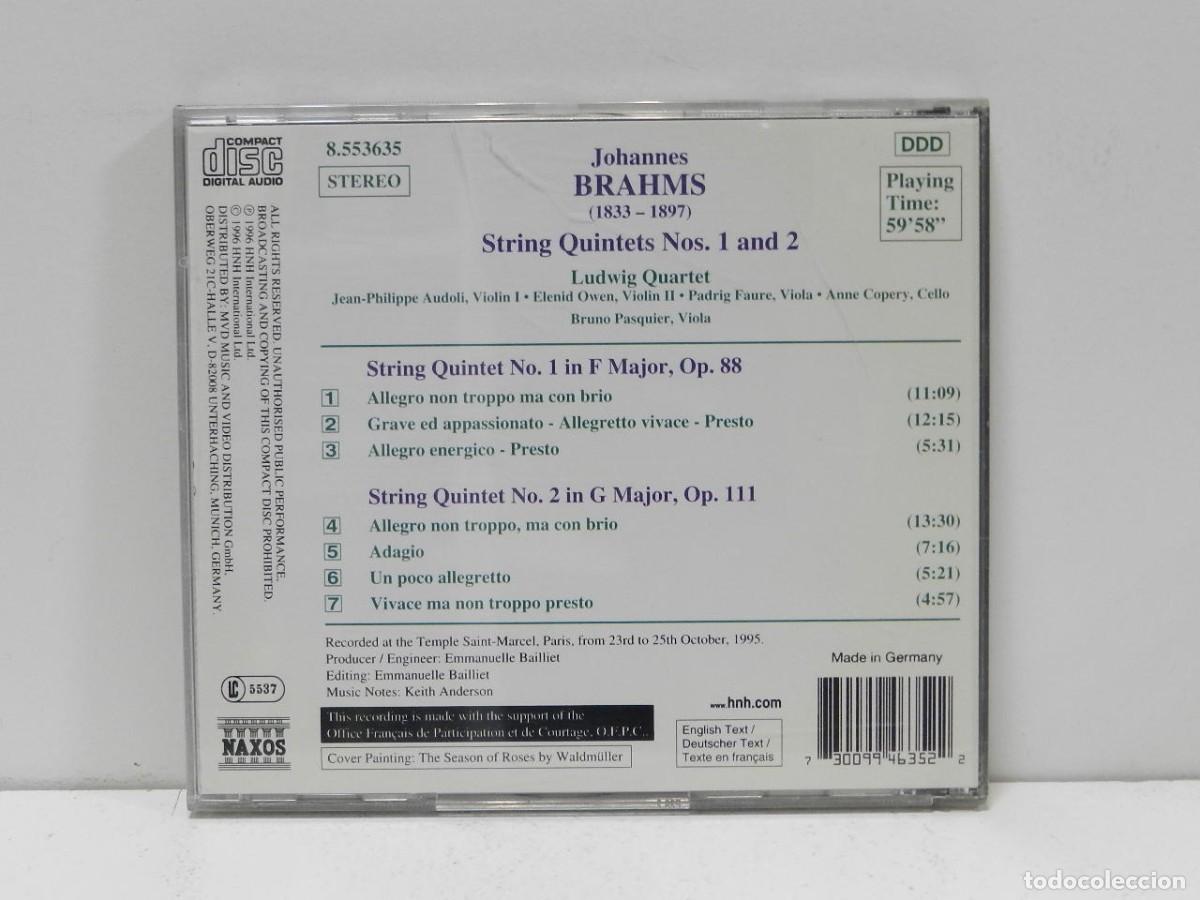 CDs de m&uacute;sica: DISCO CD. Brahms - Ludwig Quartet &ndash; String Quintets Nos. 1 And 2. COMPACT DISC. - Foto 2