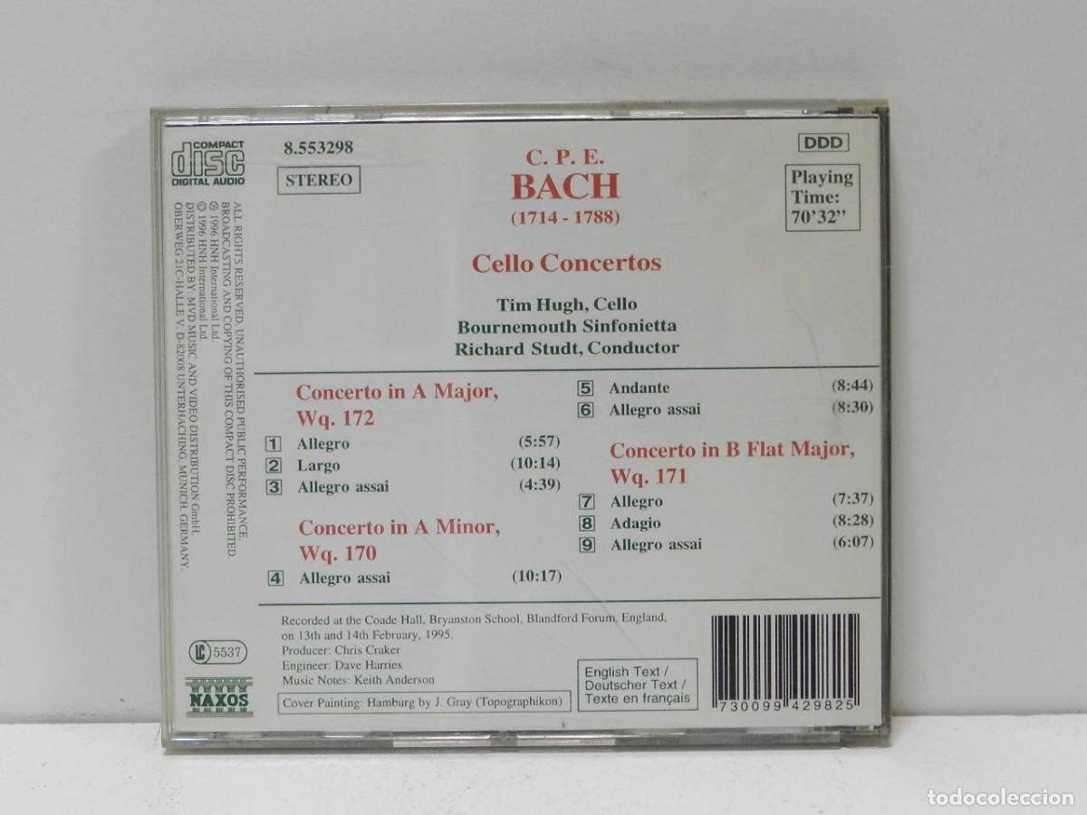 CDs de m&uacute;sica: DISCO CD. C.P.E. Bach, Tim Hugh, Richard Studt &ndash; Cello Concertos. COMPACT DISC. - Foto 2
