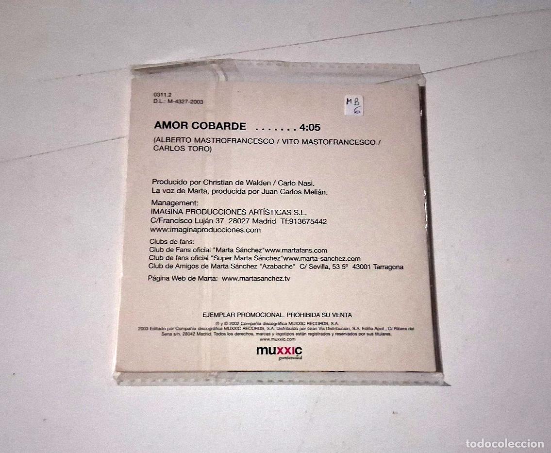 CDs de m&uacute;sica: MARTA SANCHEZ &rdquo;AMOR COBARDE&rdquo; CD SINGLE 1 TRACKS - Foto 2