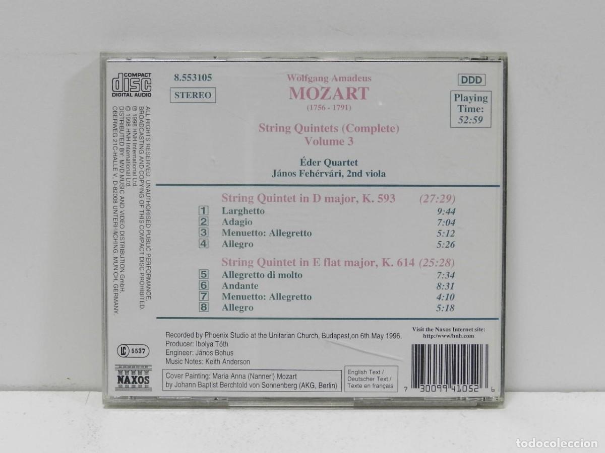CDs de m&uacute;sica: DISCO CD. Mozart &ndash; String Quintets (Complete) Volume 3 - K. 593 &bull; K. 614. COMPACT DISC. - Foto 2