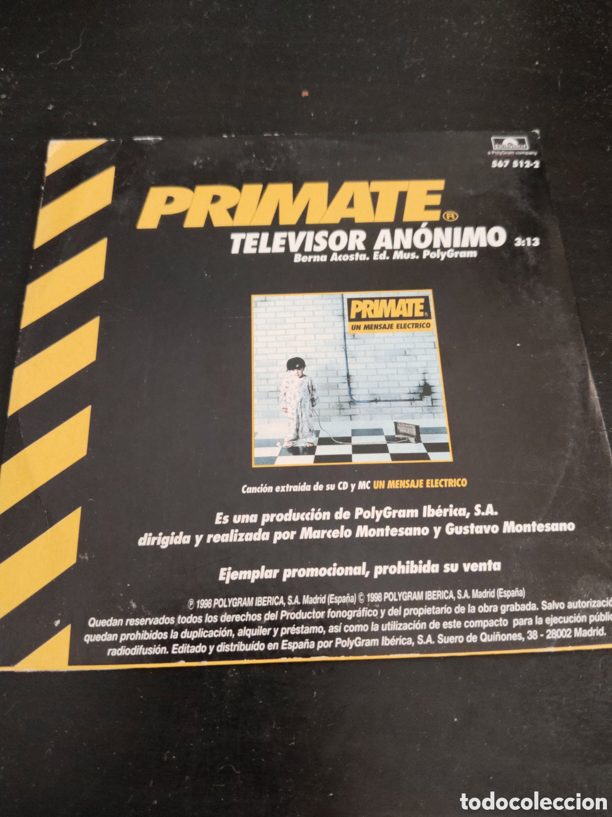 CDs de m&uacute;sica: Primate &ndash;&nbsp;Televisor Anonimo. Cd single promo 1998 Espa&ntilde;a - Foto 2