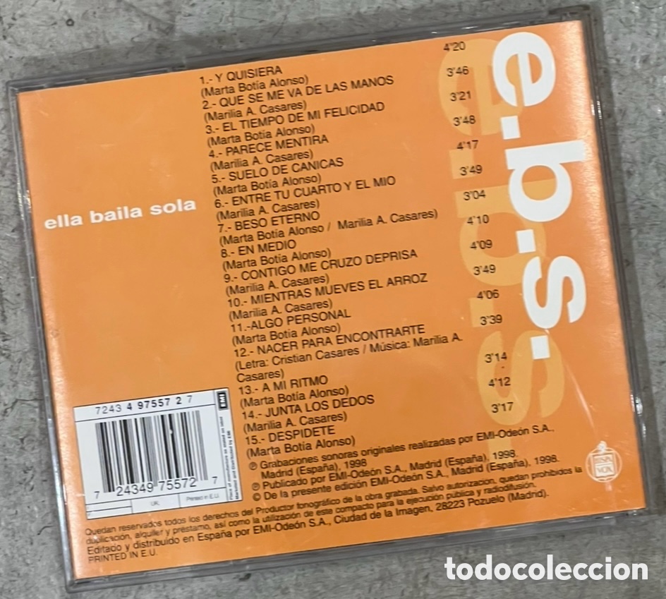 CDs de m&uacute;sica: CD. Ella Baila Sola. &ldquo;E. B. S.&rdquo;. 1998. - Foto 2