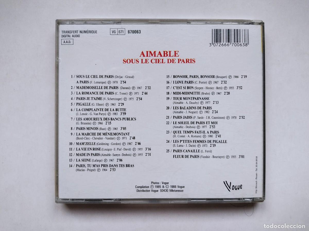 CDs de m&uacute;sica: Aimable / Sous le ciel de Paris. 1 CD. - Foto 3