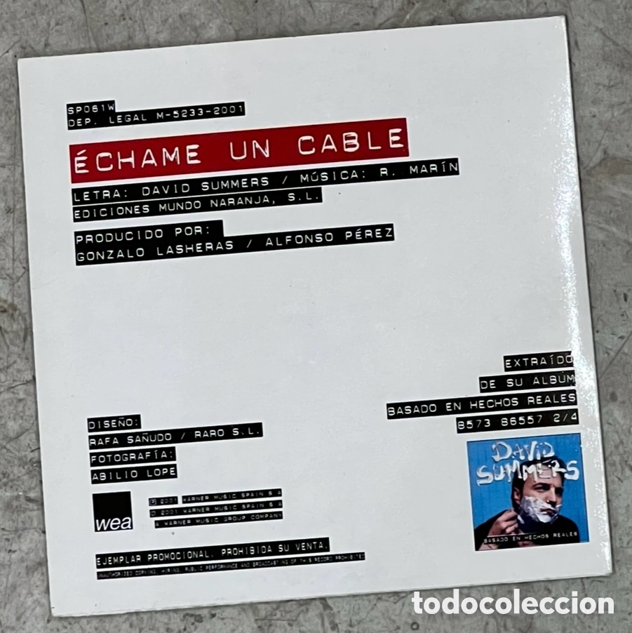 CDs de m&uacute;sica: CD Promocional. David Summers. &ldquo;&Eacute;chame un cable&rdquo;. 2001. - Foto 2