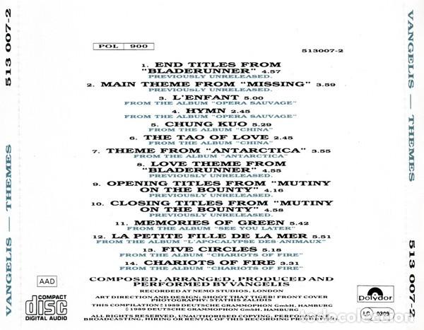 CDs de m&uacute;sica: Vangelis &lrm;&ndash; Themes, Spain - Foto 3