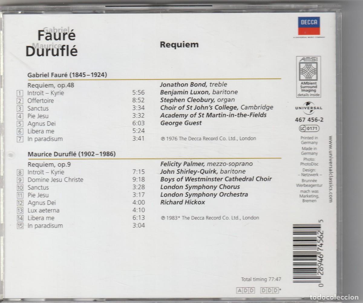 CDs de m&uacute;sica: FAUR&Eacute; &middot; DURUFL&Eacute; - REQUIEM (CD DECCA) - Foto 2
