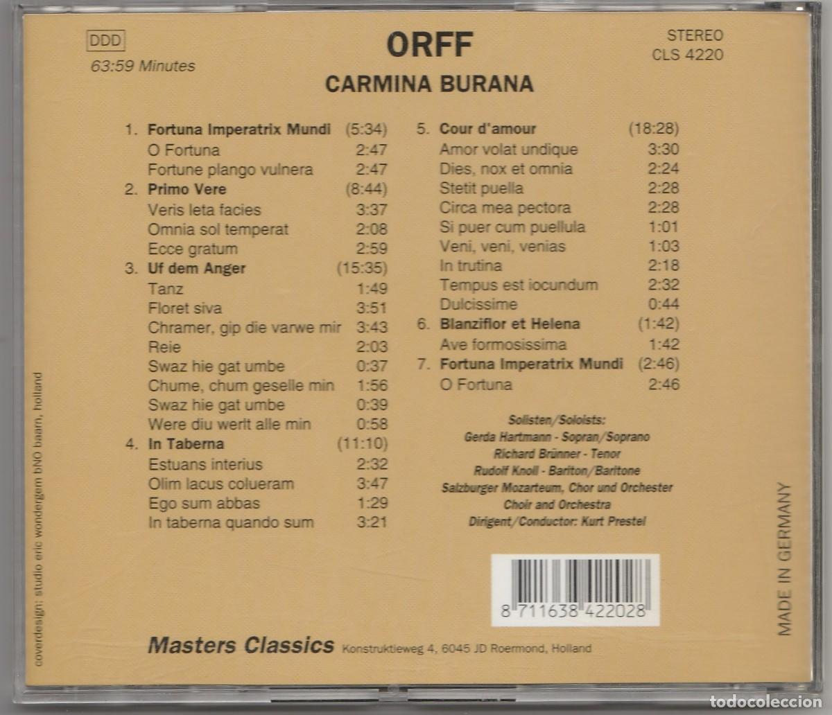CDs de m&uacute;sica: CD ORFF CARMINA BURANA - MASTERS CLASSIC - Foto 2