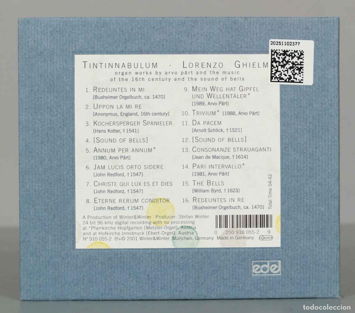 CDs de m&uacute;sica: CD. Lorenzo Ghielmi &ndash; Tintinnabulum - Foto 2