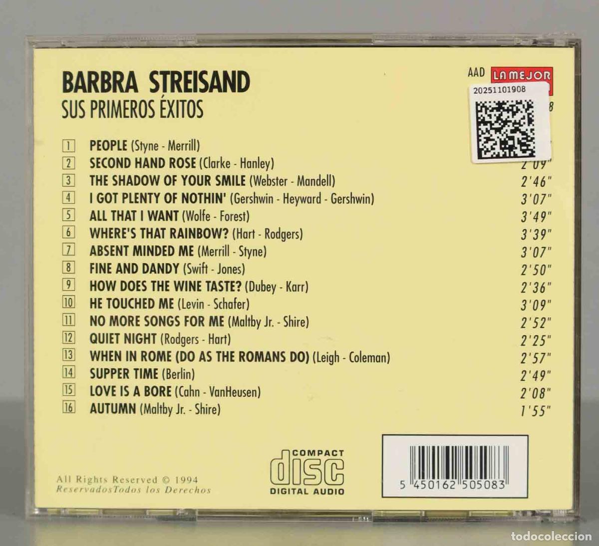 CDs de m&uacute;sica: CD. BARBRA STREISAND - SUS PRIMEROS EXITOS - Foto 2