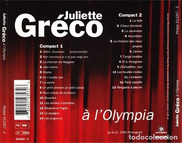 CDs de m&uacute;sica: Juliette Greco - &Agrave; lOlympia (2 CDs) - Foto 2