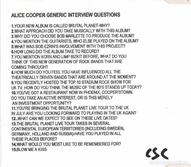 CDs de m&uacute;sica: Alice Cooper - Generic Interview. CD Promo - Foto 2