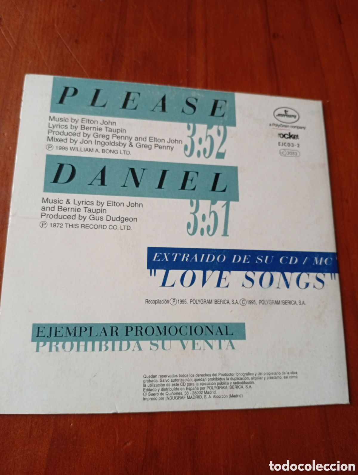 CDs de m&uacute;sica: CD SINGLE ELTON JOHN PLEASE / DANIEL - Foto 2