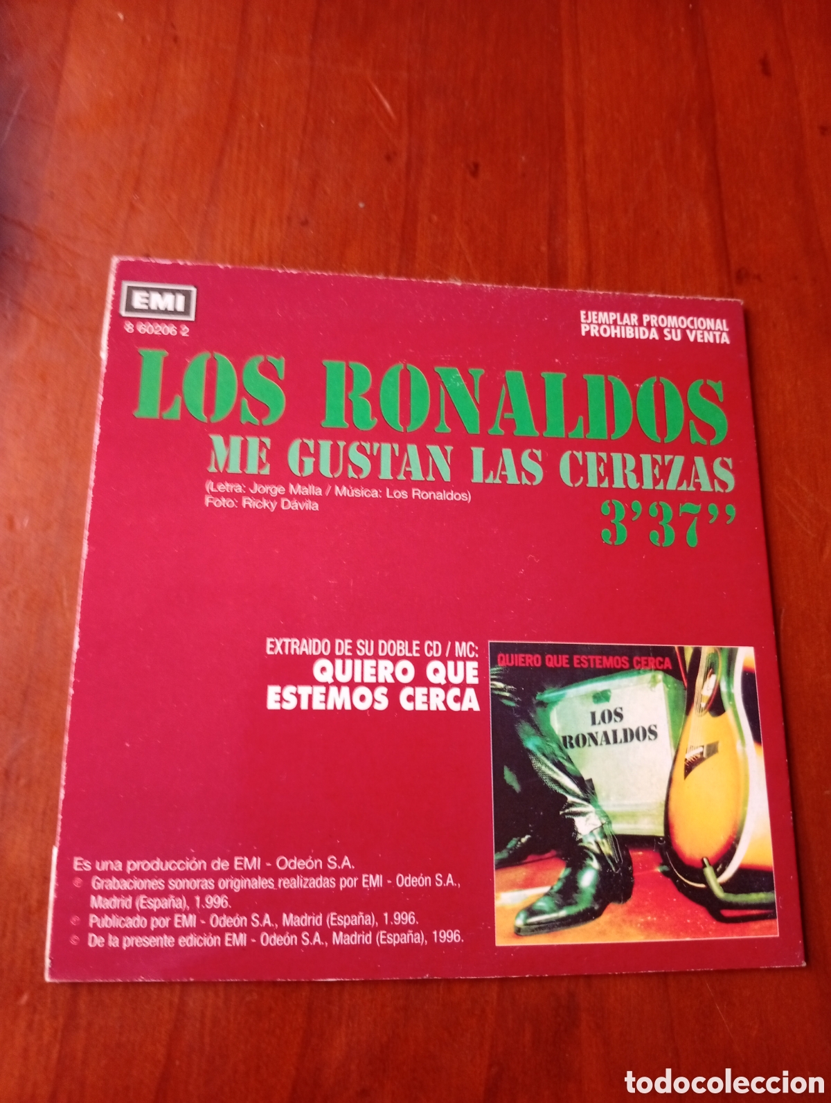 CDs de m&uacute;sica: CD SINGLE LOS RONALDOS ME GUSTAN LAS CEREZAS - Foto 2