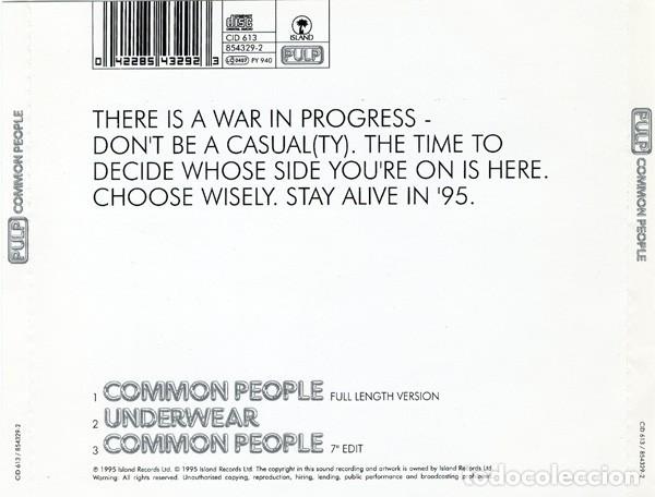 CDs de m&uacute;sica: Pulp - Common People (CD Single: 3 temas) - Foto 2