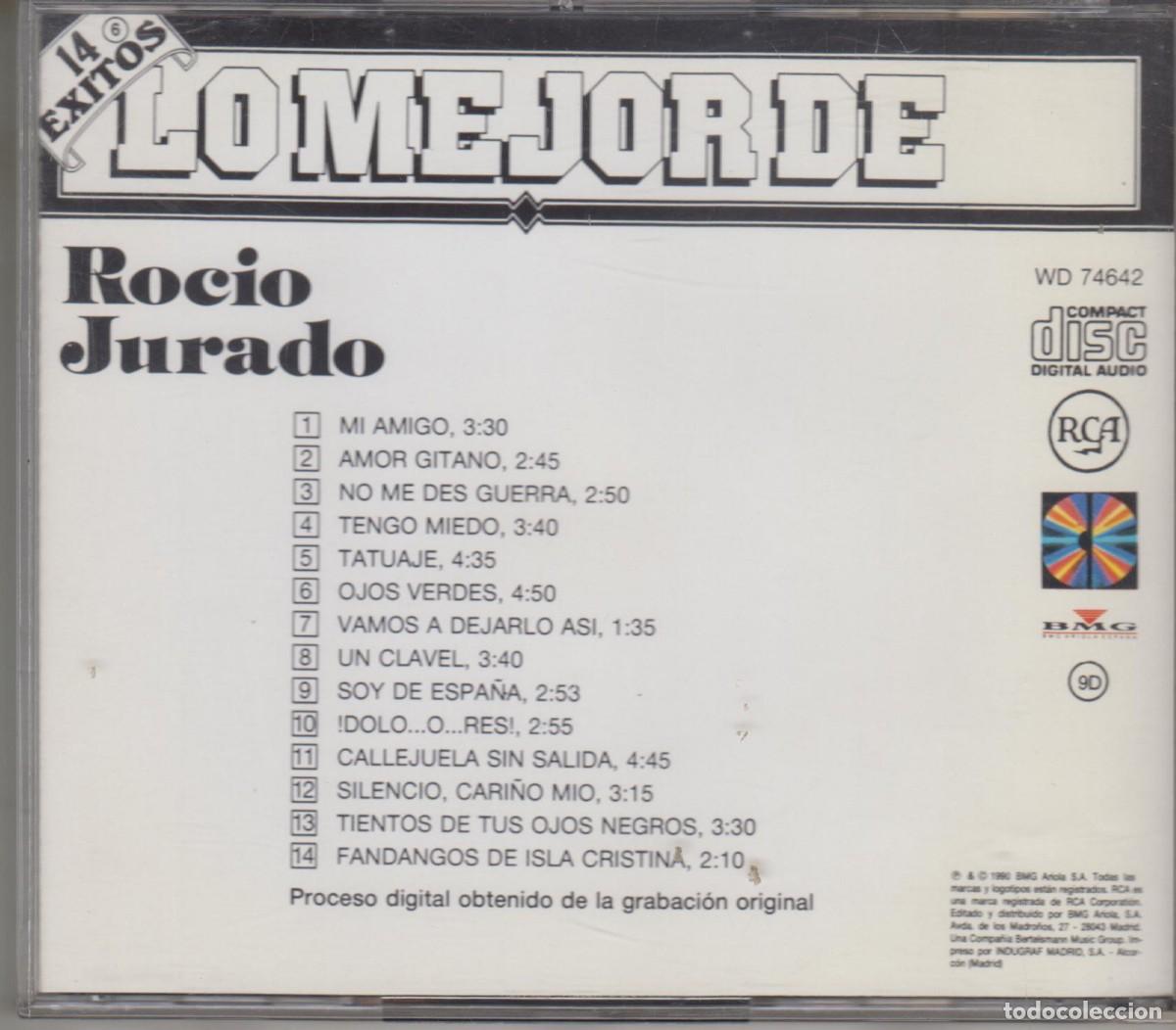 CDs de m&uacute;sica: Lo mejor de Roc&iacute;o Jurado cd 14 &eacute;xitos 1990 - Foto 2
