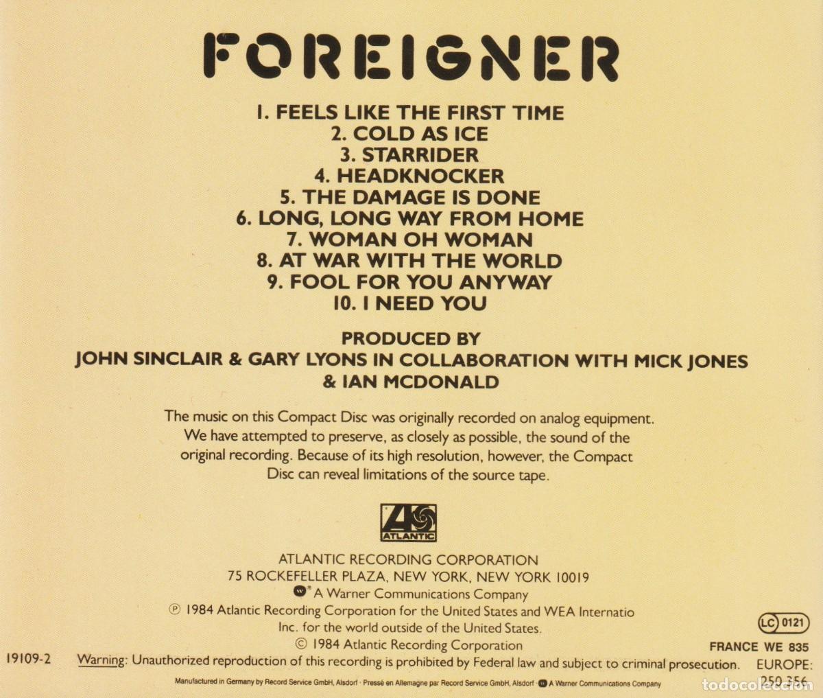CDs de m&uacute;sica: �T3498 - FOREIGNER. FOREIGNER. CD - Foto 2