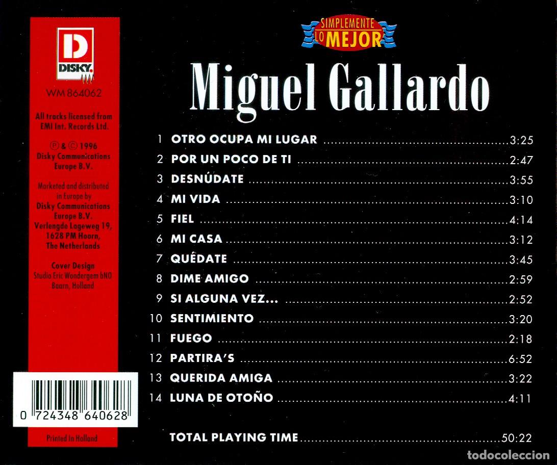 CDs de m&uacute;sica: MIGUEL GALLARDO - Simplemente lo Mejor (1996) - Foto 2