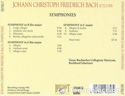 CDs de M&uacute;sica: Syphonies Johann Christoph Friedrich Bach- 5028421978574