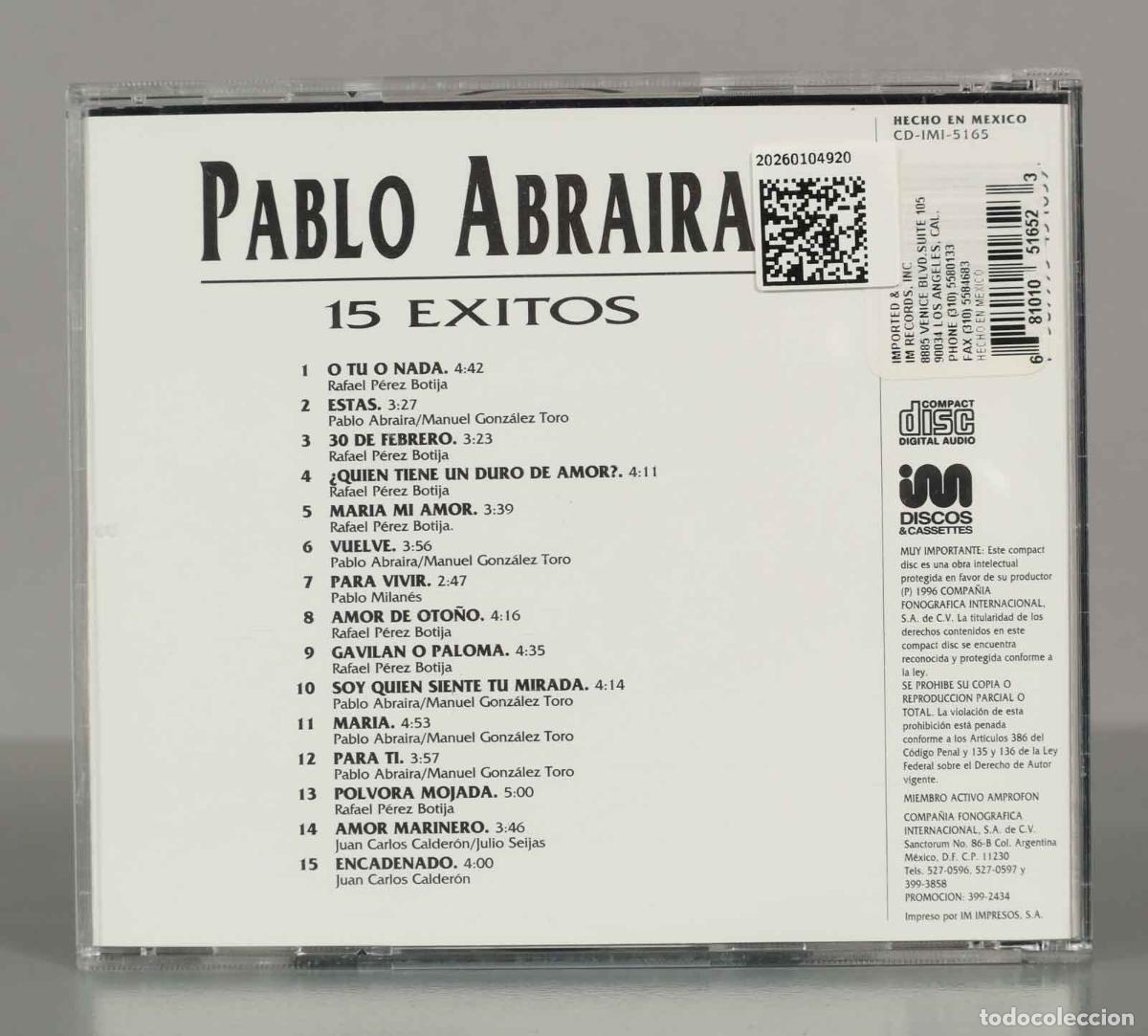 CDs de m&uacute;sica: CD. PABLO ARAIRA. 15 EXITOS. - Foto 2