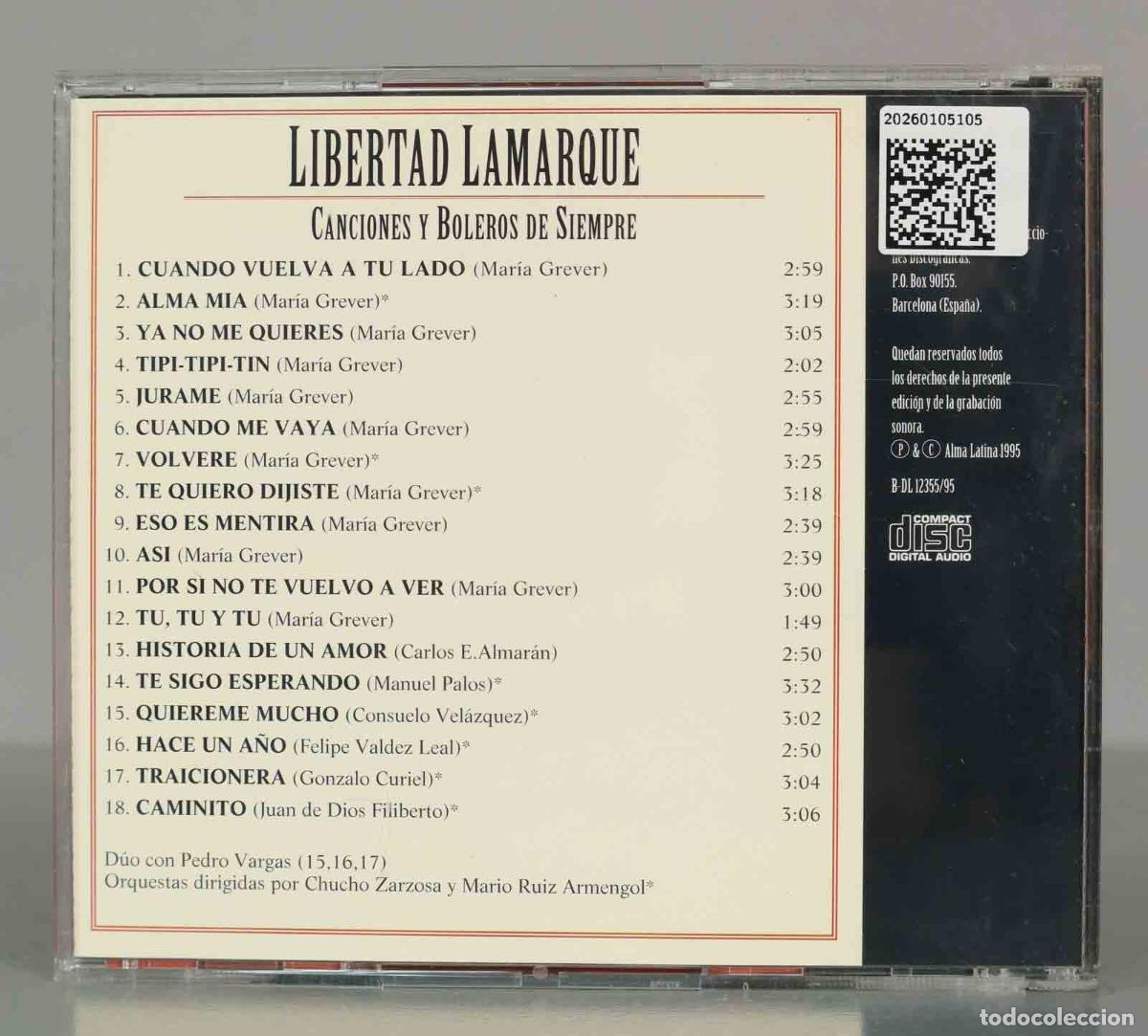CDs de m&uacute;sica: CD. Libertad Lamarque &ndash; Canciones y Boleros de Siempre. - Foto 2