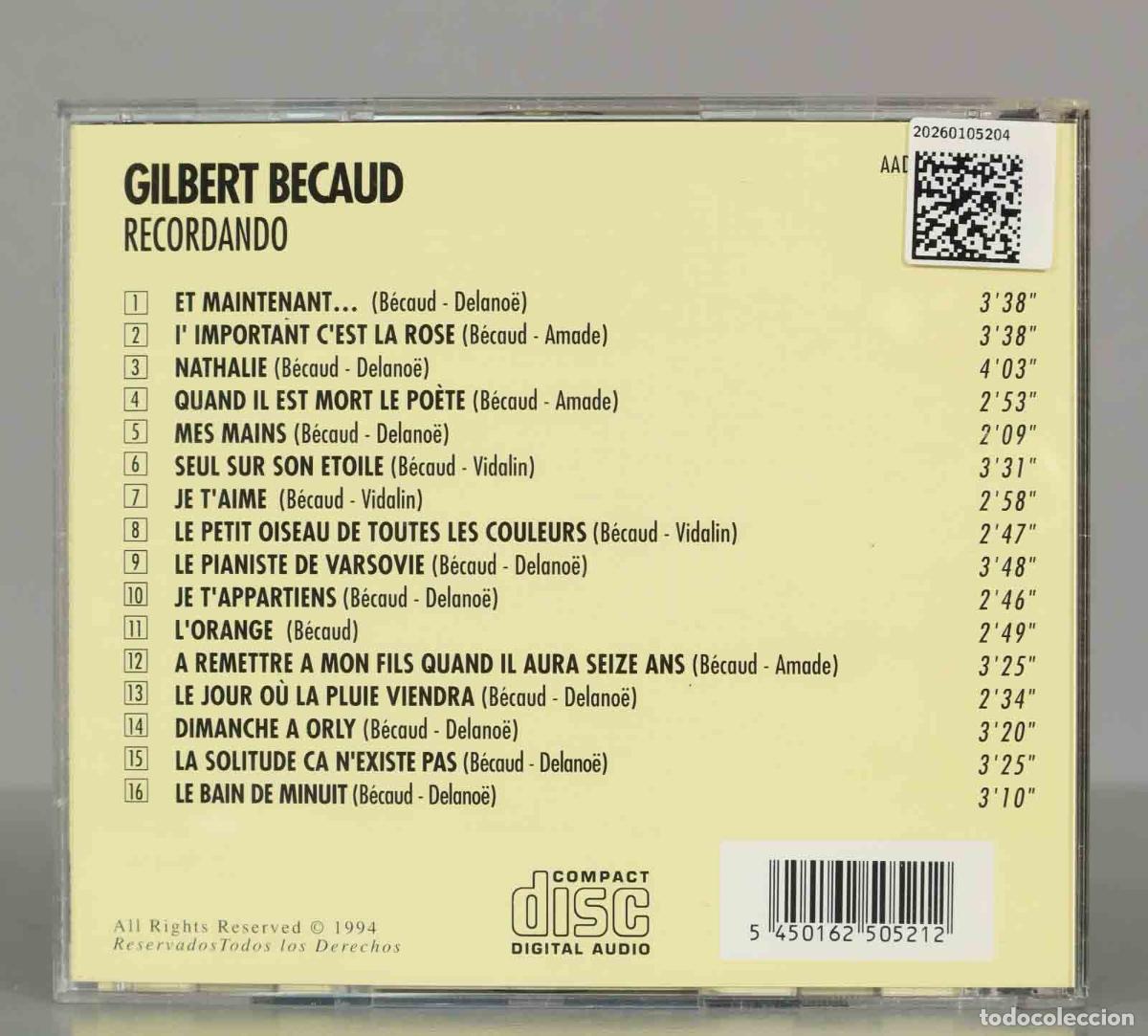 CDs de m&uacute;sica: CD. Gilbert B&eacute;caud &ndash; Recordando. - Foto 2