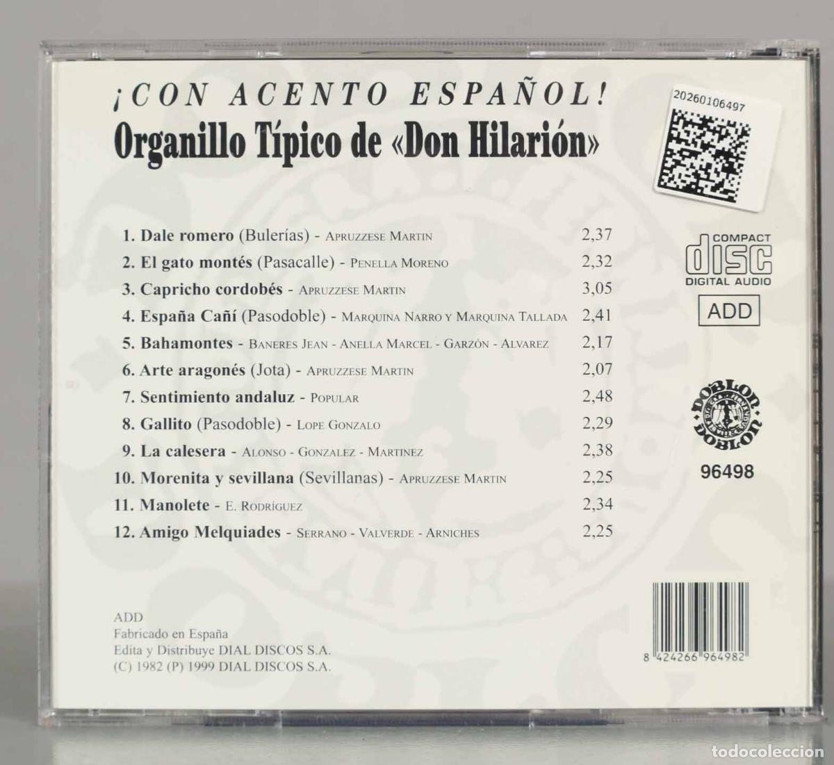 CDs de m&uacute;sica: CD. El organillo tipico de DON HILARION - Foto 2