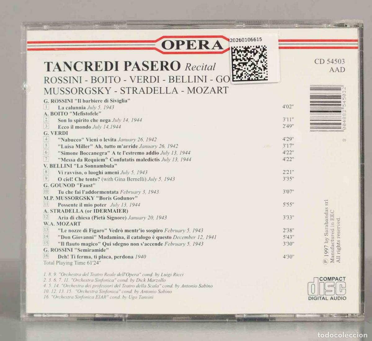 CDs de m&uacute;sica: CD. Tancredi Pasero &ndash; Recital. - Foto 2