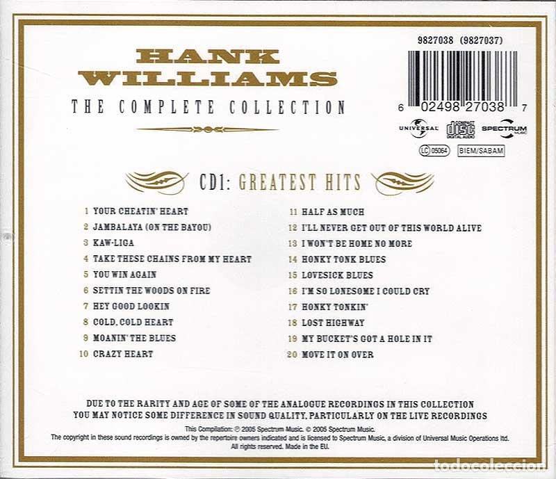 CDs de m&uacute;sica: Hank Williams - The Complete Collection (Greatest Hits). CD - Foto 2