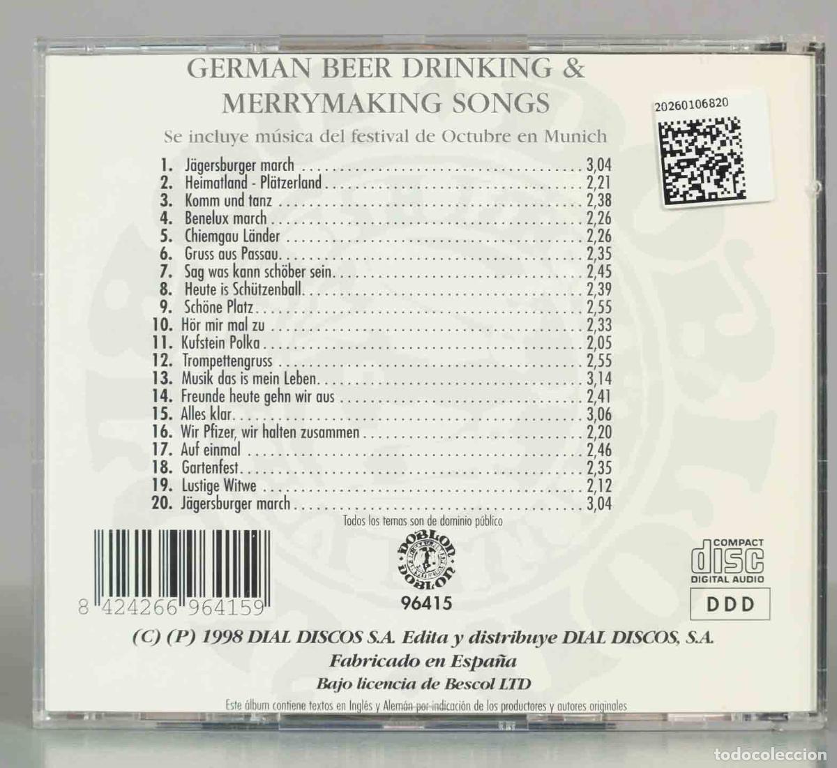 CDs de m&uacute;sica: CD. GERMAN BEER DRINKING and MERRYMAKING SONGS. - Foto 2
