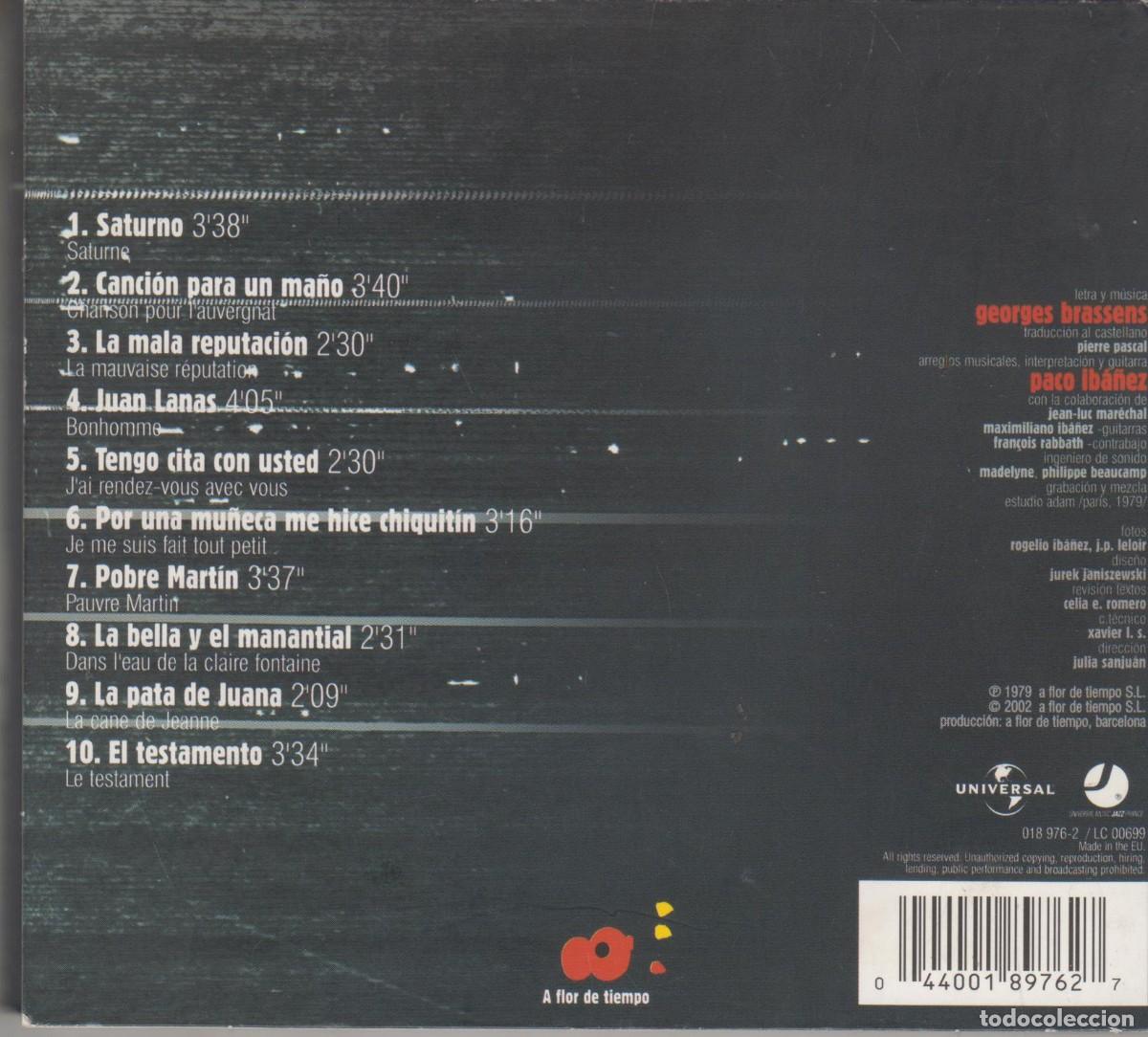 CDs de m&uacute;sica: Paco Ib&aacute;&ntilde;ez cd Canta Brassens 2002 - Foto 2