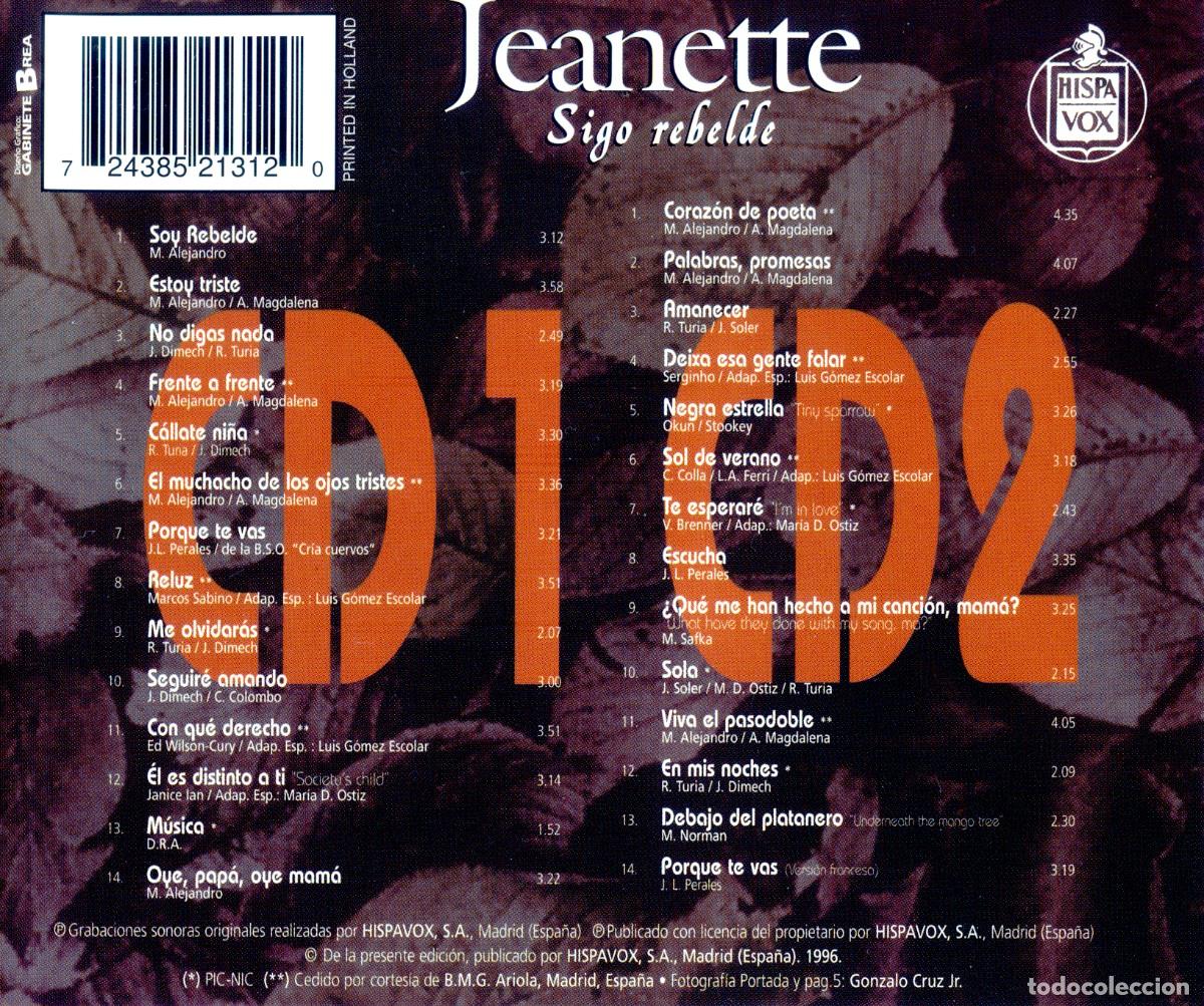 CDs de m&uacute;sica: JEANETTE - Sigo Rebelde (1996) 2 CD - Foto 2
