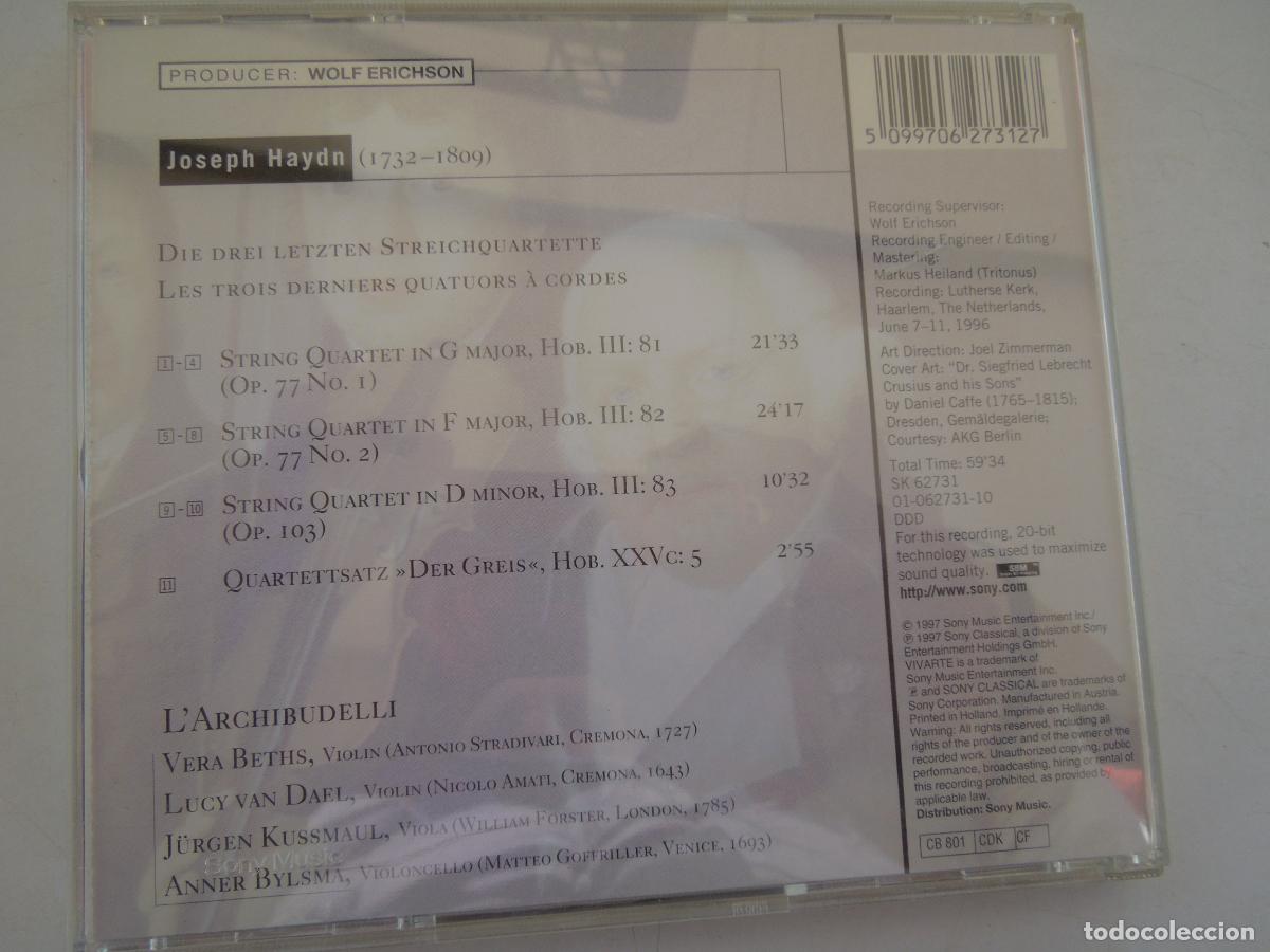 CDs de m&uacute;sica: HAYDN - THE LAST THREE STRING QUARTETS - LARCHIBUDELLI - CD SONY 1996 - Foto 3