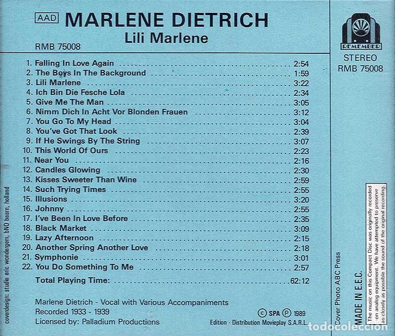 CDs de m&uacute;sica: Marlene Dietrich - Lili Marlene. CD - Foto 2