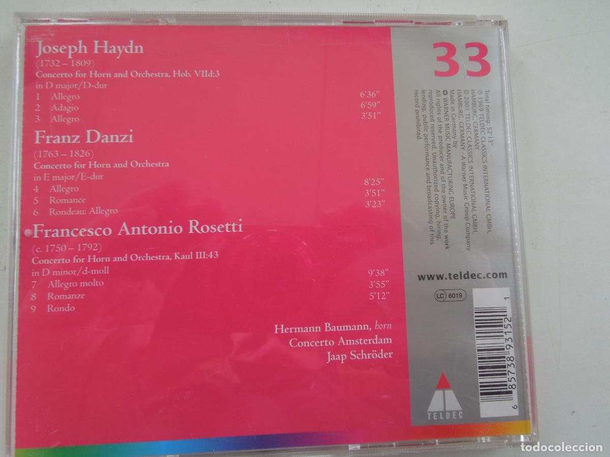 CDs de m&uacute;sica: HAYDN DANZI ROSETTI - HORN CANCERTOS - HERMANN BAUMANN - CD -TELDEC 2001 -BASIC EDITION - Foto 3