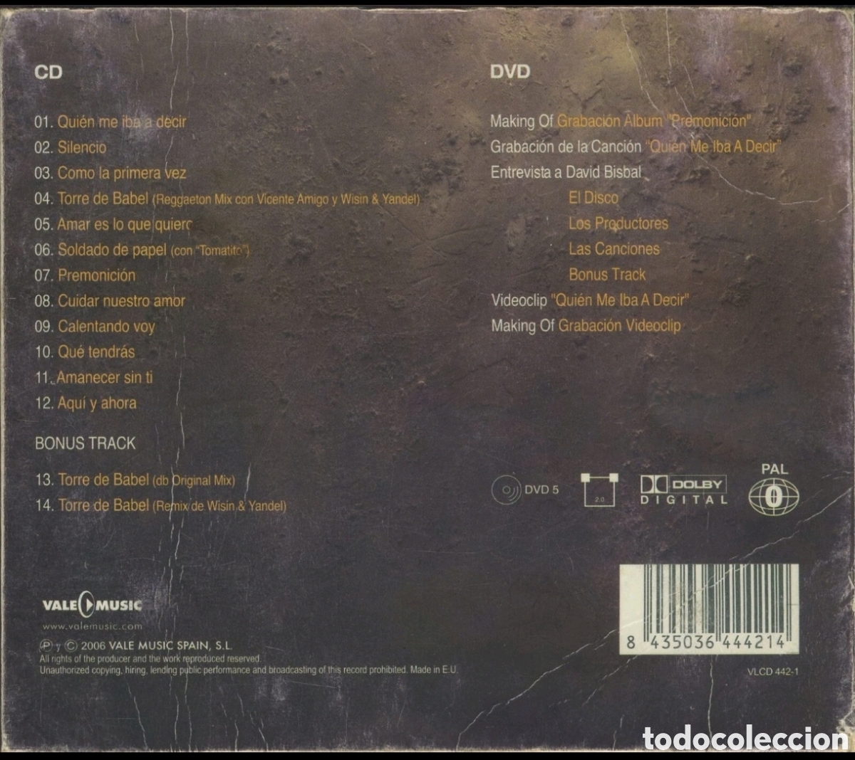 CDs de m&uacute;sica: David Bisbal: Premonicion CD + DVD - Foto 2