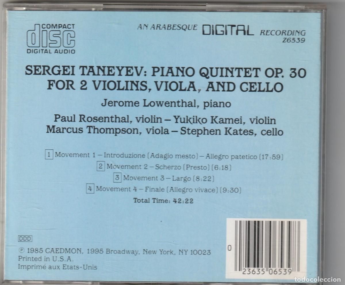 CDs de m&uacute;sica: TANEYEV - PIANO QUINTET (CD ARABESQUE 1995) - Foto 2