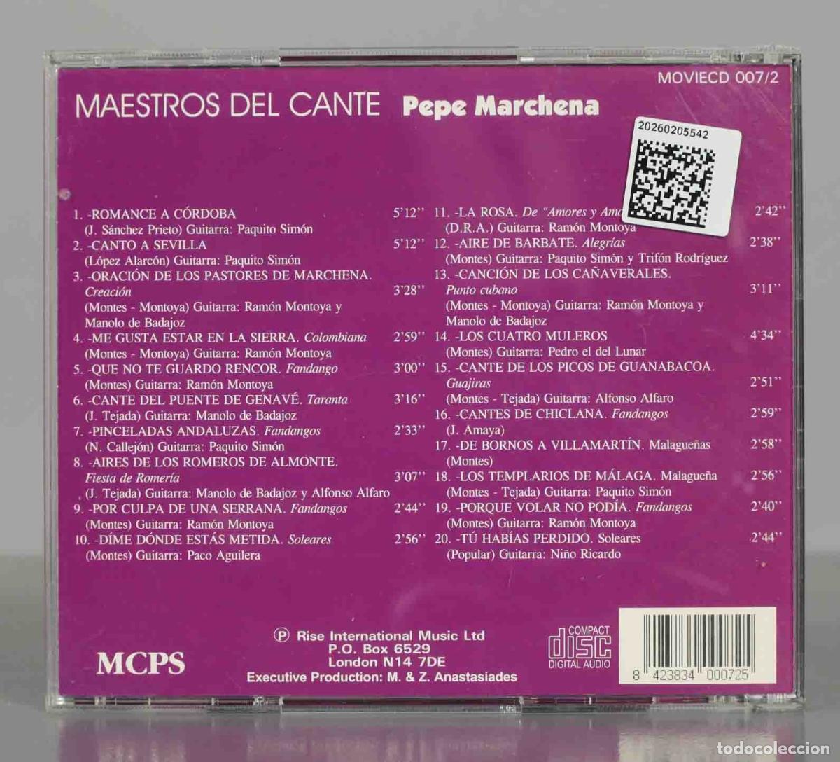 CDs de m&uacute;sica: CD. MAESTROS DEL CANTE - Pepe Marchena - Foto 2