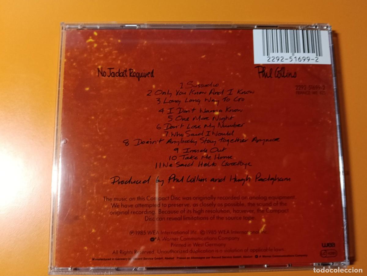 CDs de m&uacute;sica: CD PHIL COLLINS - NO JACKET REQUIRED (WEA, 1985) - Foto 2