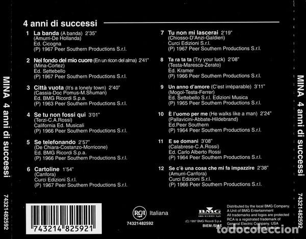 CDs de m&uacute;sica: Mina &ndash; 4 Anni Di Successi - CD - Foto 2