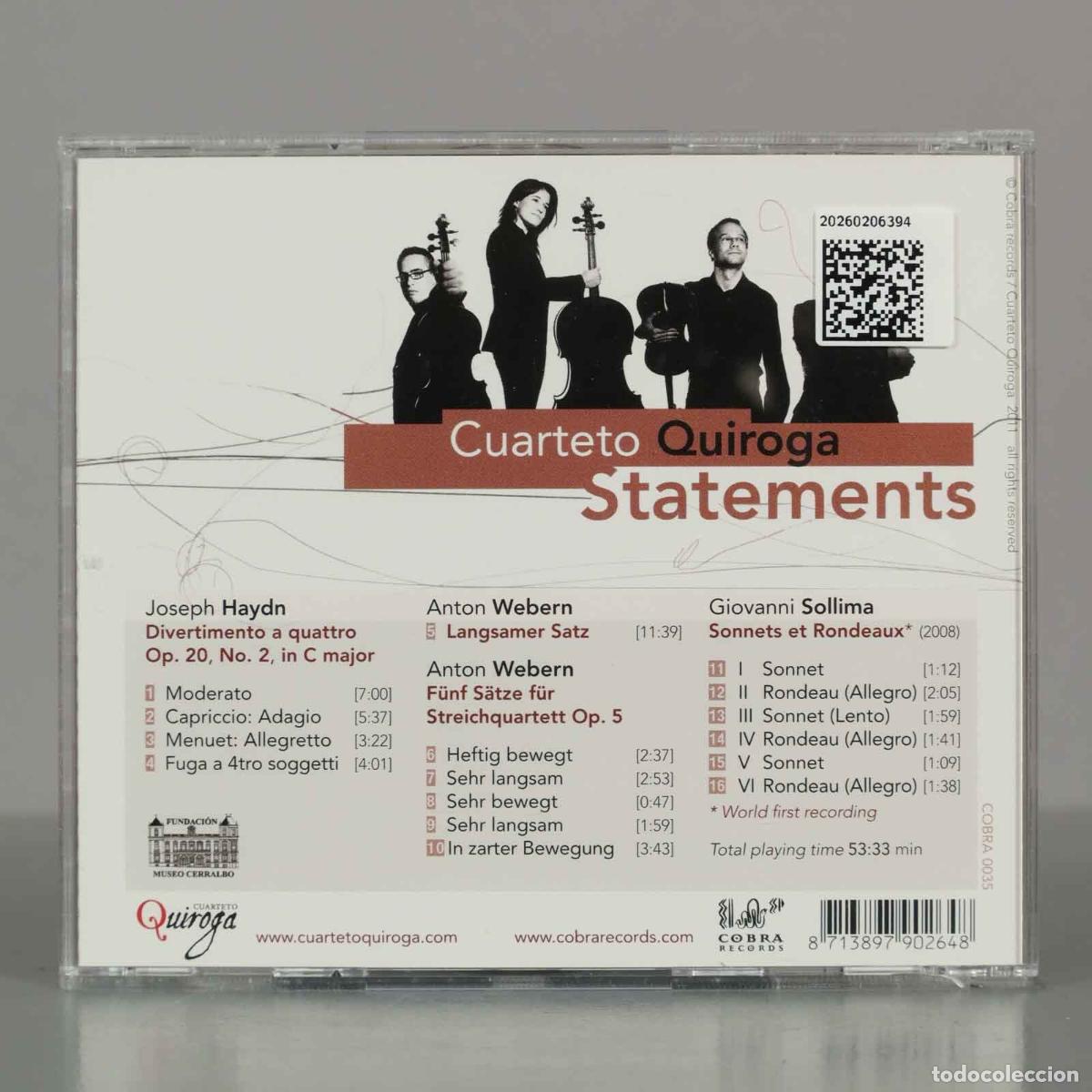CDs de m&uacute;sica: CD. Cuarteto Quiroga. Statements. Haydn | Webern | Sollima. - Foto 2