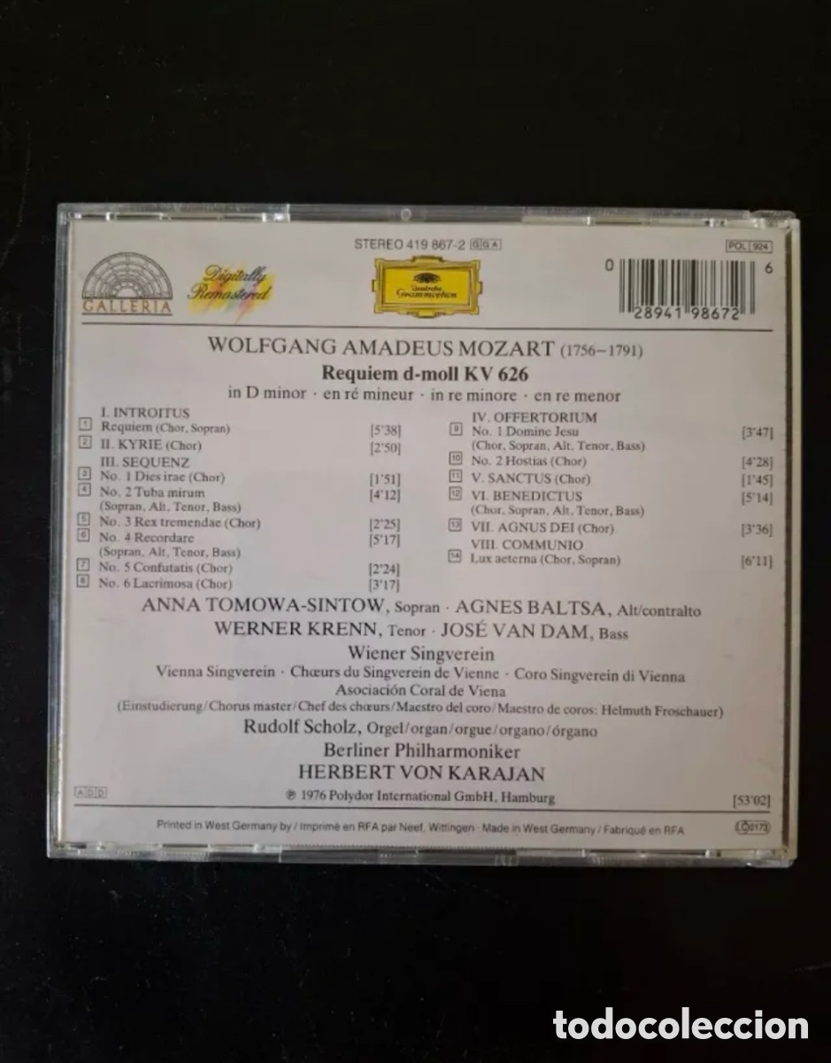 CDs de m&uacute;sica: W.A.Mozart: R&eacute;quiem - Karajan - Foto 2
