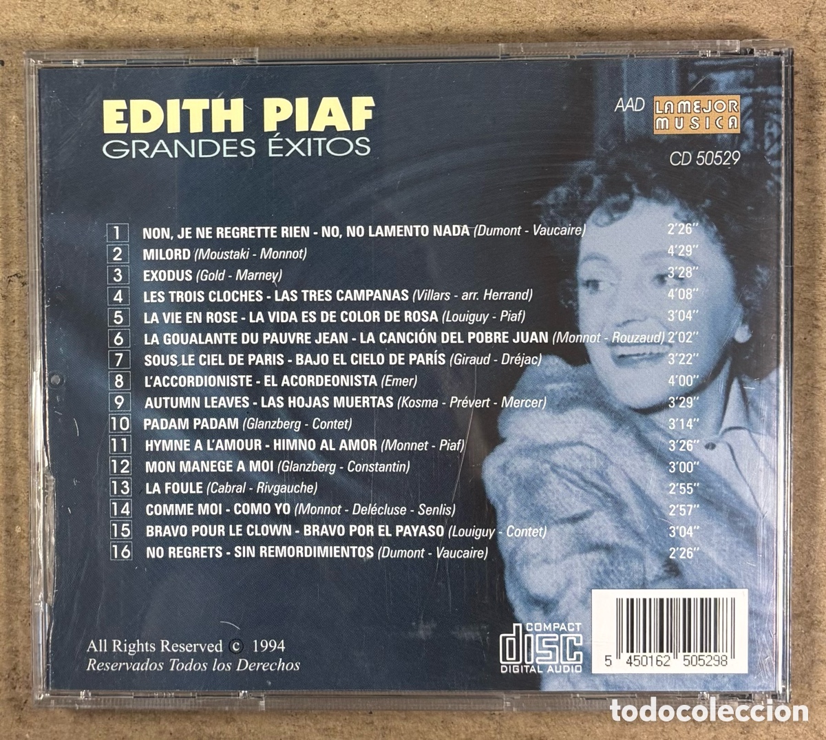 CDs de m&uacute;sica: CD. EDITH PIAF &ldquo;GRANDES &Eacute;XITOS&rdquo; (1994). - Foto 3