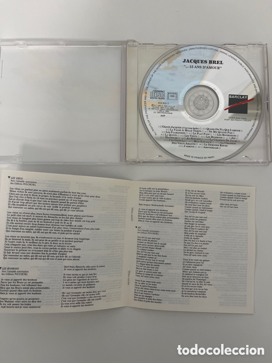 CDs de m&uacute;sica: Quinze ans d&rsquo;amour. Brel - Foto 3
